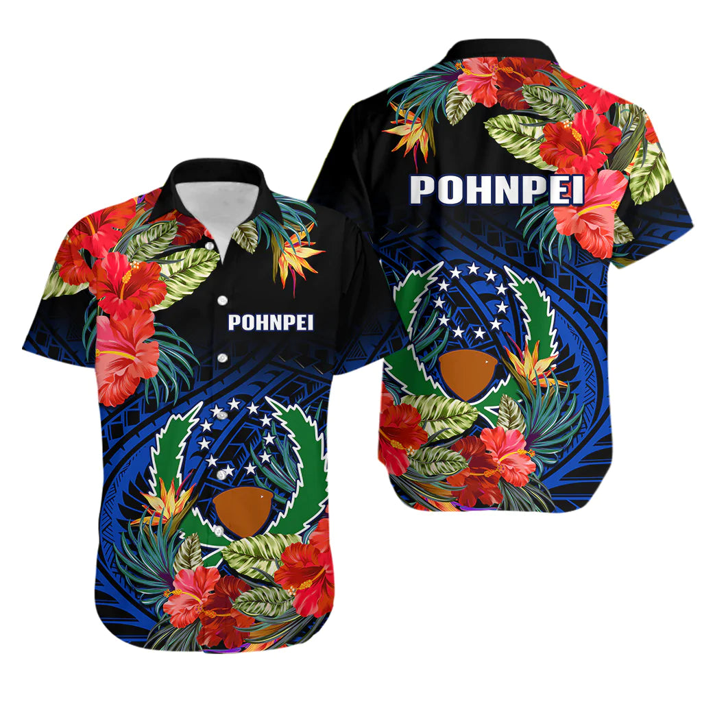 Pohnpei State Hawaiian Shirt FSM Hibiscus Flowers Mix Polynesian LT14 Blue - Polynesian Pride