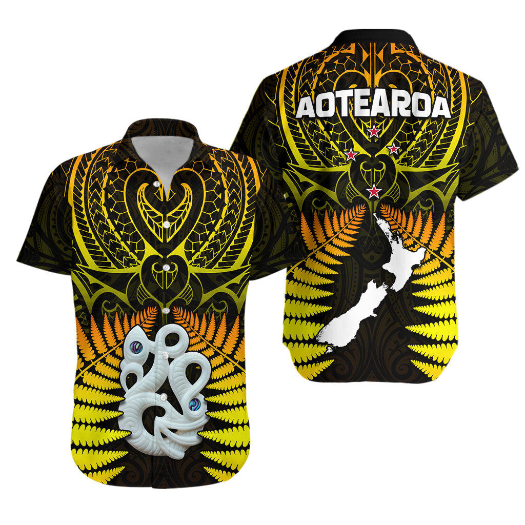Aotearoa Fern Hawaiian Shirt New Zealand Hei Tiki Gold Style LT13 Unisex Gold - Polynesian Pride