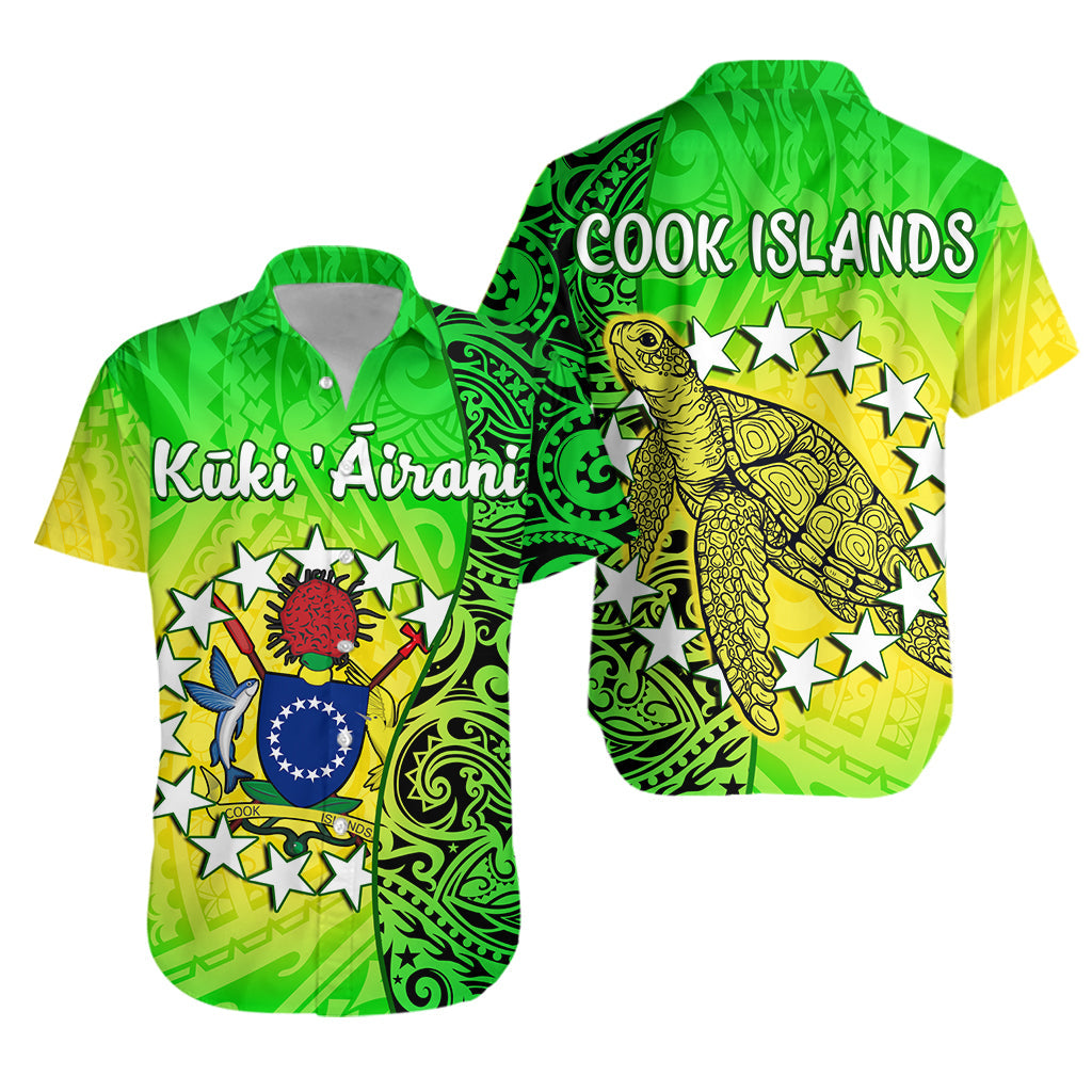 Cook Islands Hawaiian Shirt Cook Islands Coat Of Arms Turtle Polynesian LT14 Unisex Green - Polynesian Pride