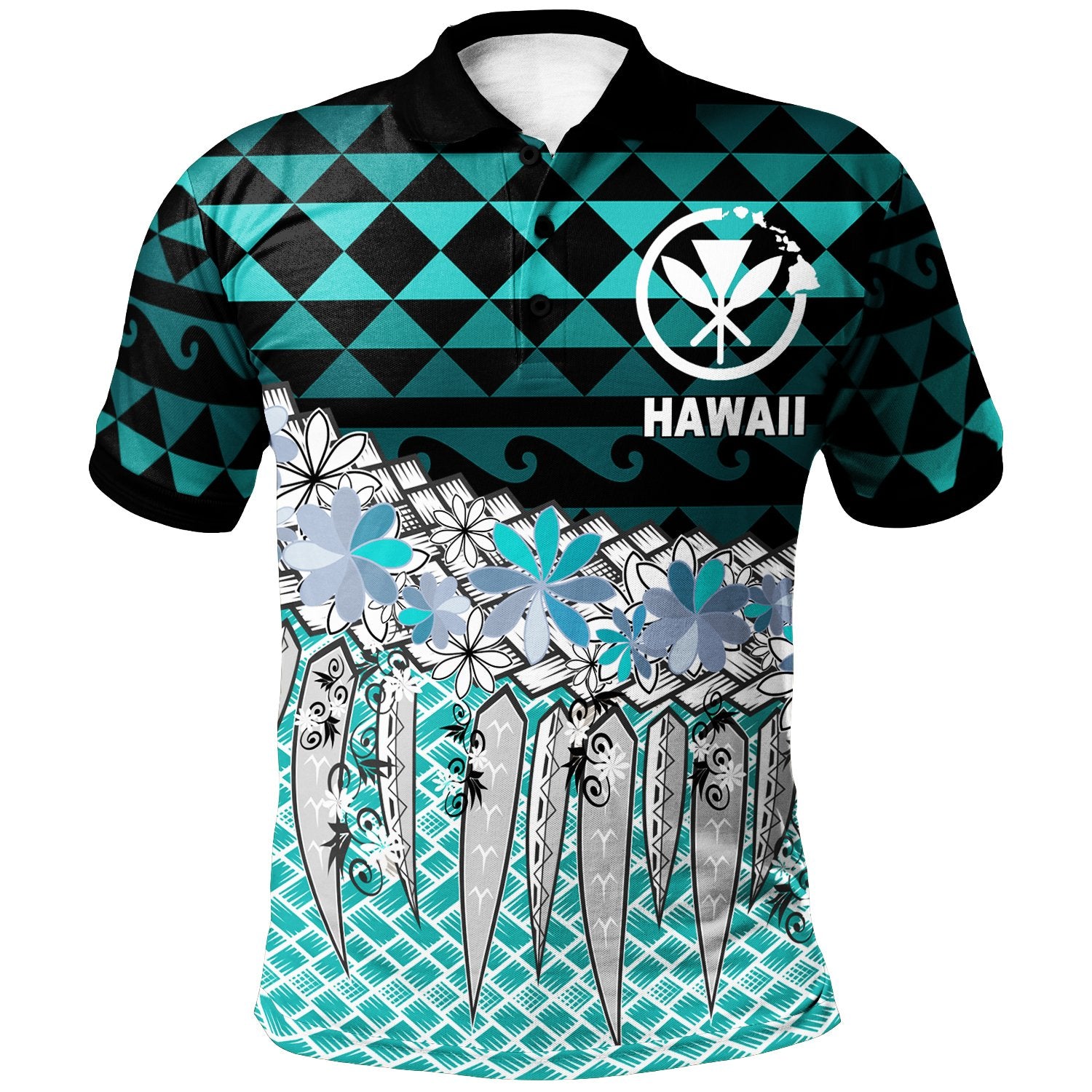 Hawaii Polo Shirt Coconut Leaves Weave Pattern Blue Unisex Blue - Polynesian Pride