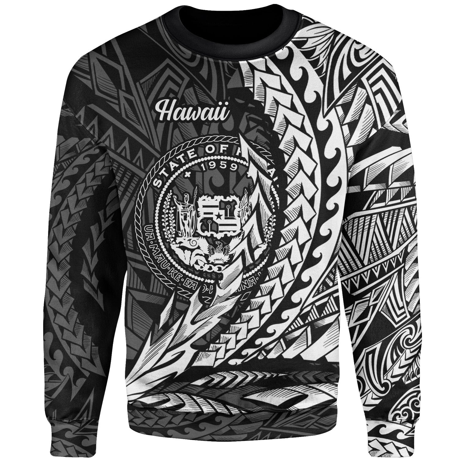 Hawaii Sweatshirt - Wings Style White Color Unisex Black - Polynesian Pride