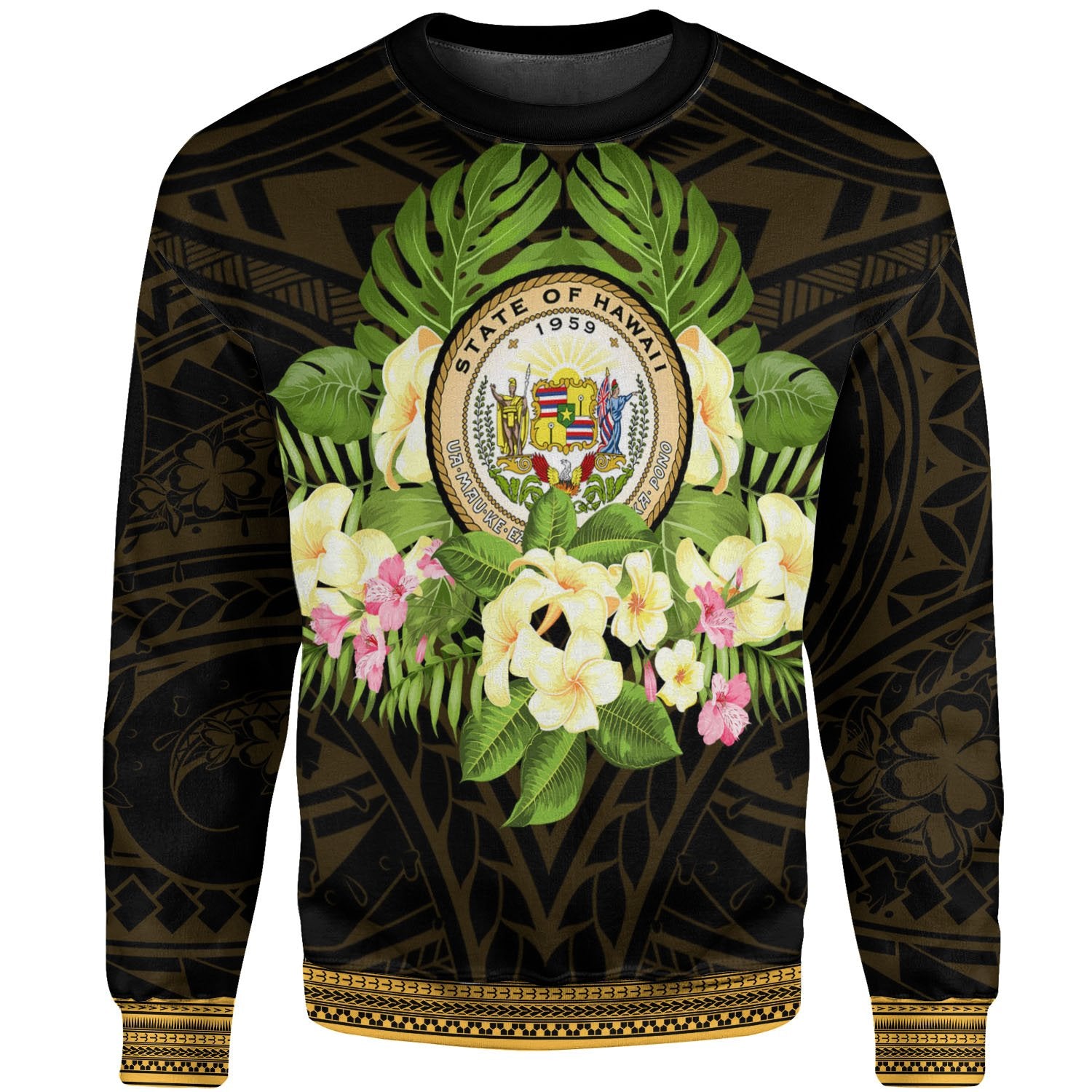 Hawaii Sweatshirt - Polynesian Gold Patterns Collection Unisex Black - Polynesian Pride