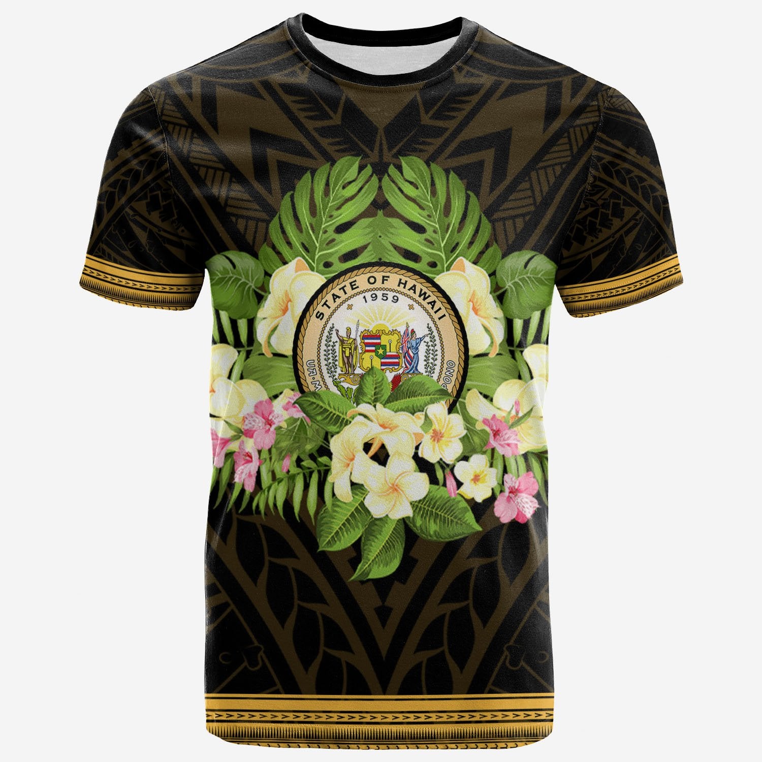 Hawaii T Shirt Polynesian Gold Patterns Collection Unisex Black - Polynesian Pride