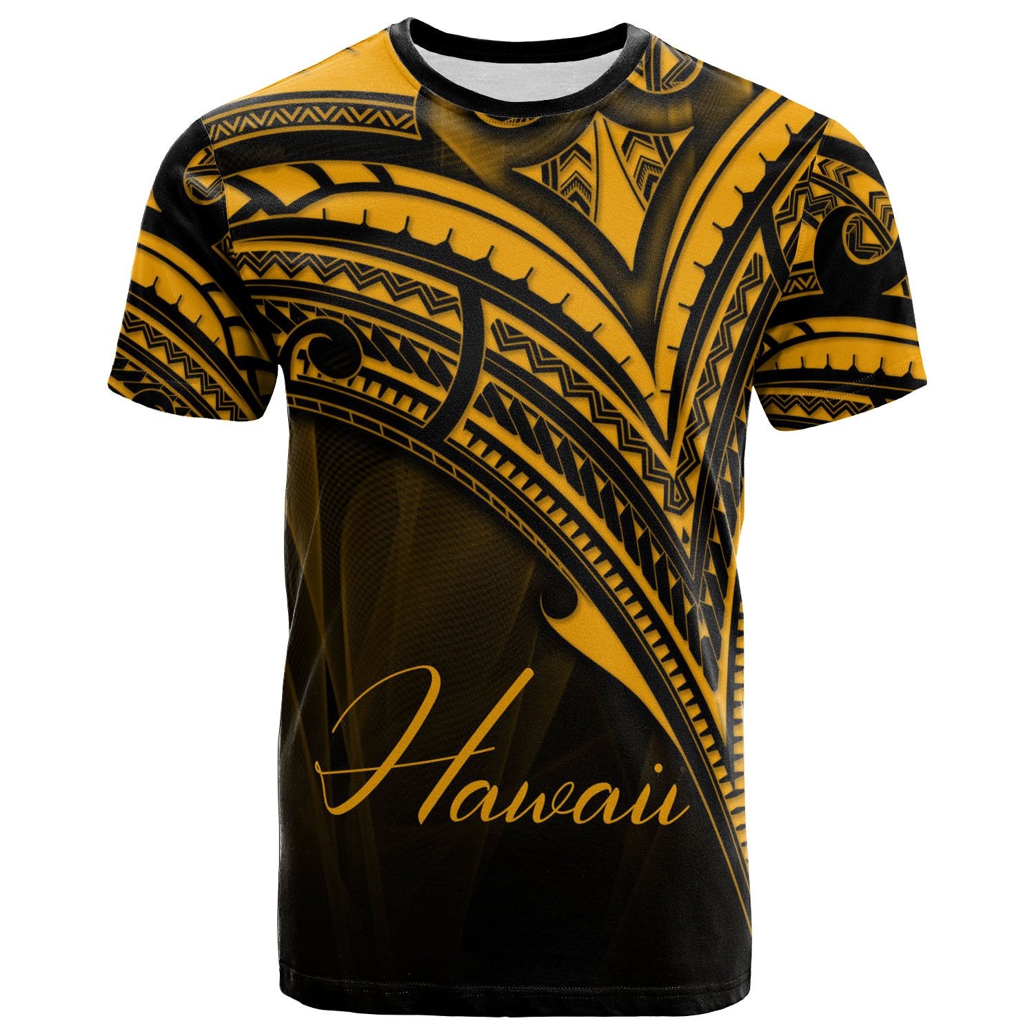 Hawaii T Shirt Gold Color Cross Style Unisex Black - Polynesian Pride