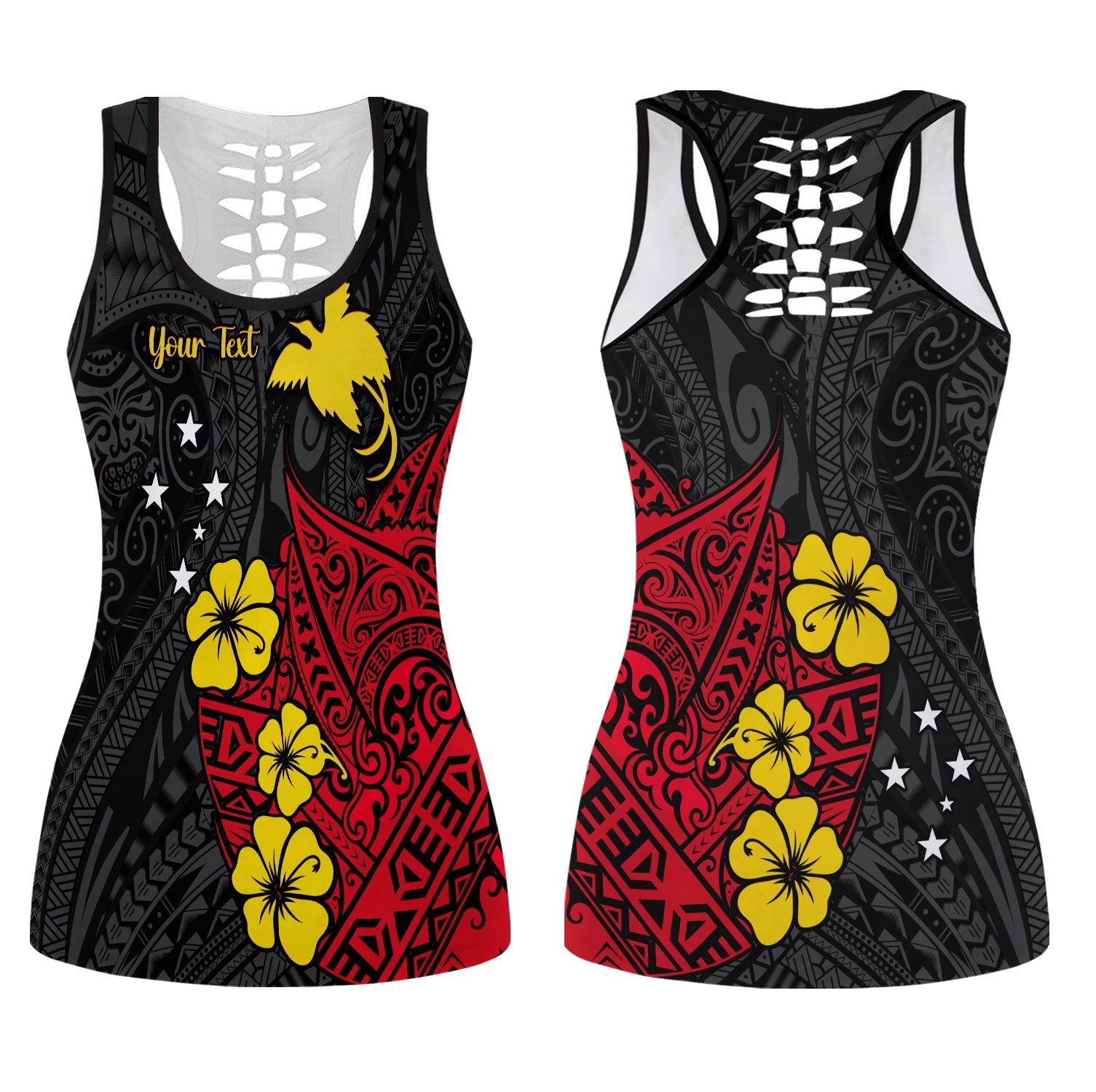 (Custom Personalised) Papua New Guinea Birds of Paradise Hollow Tank Top LT13 Female Black - Polynesian Pride