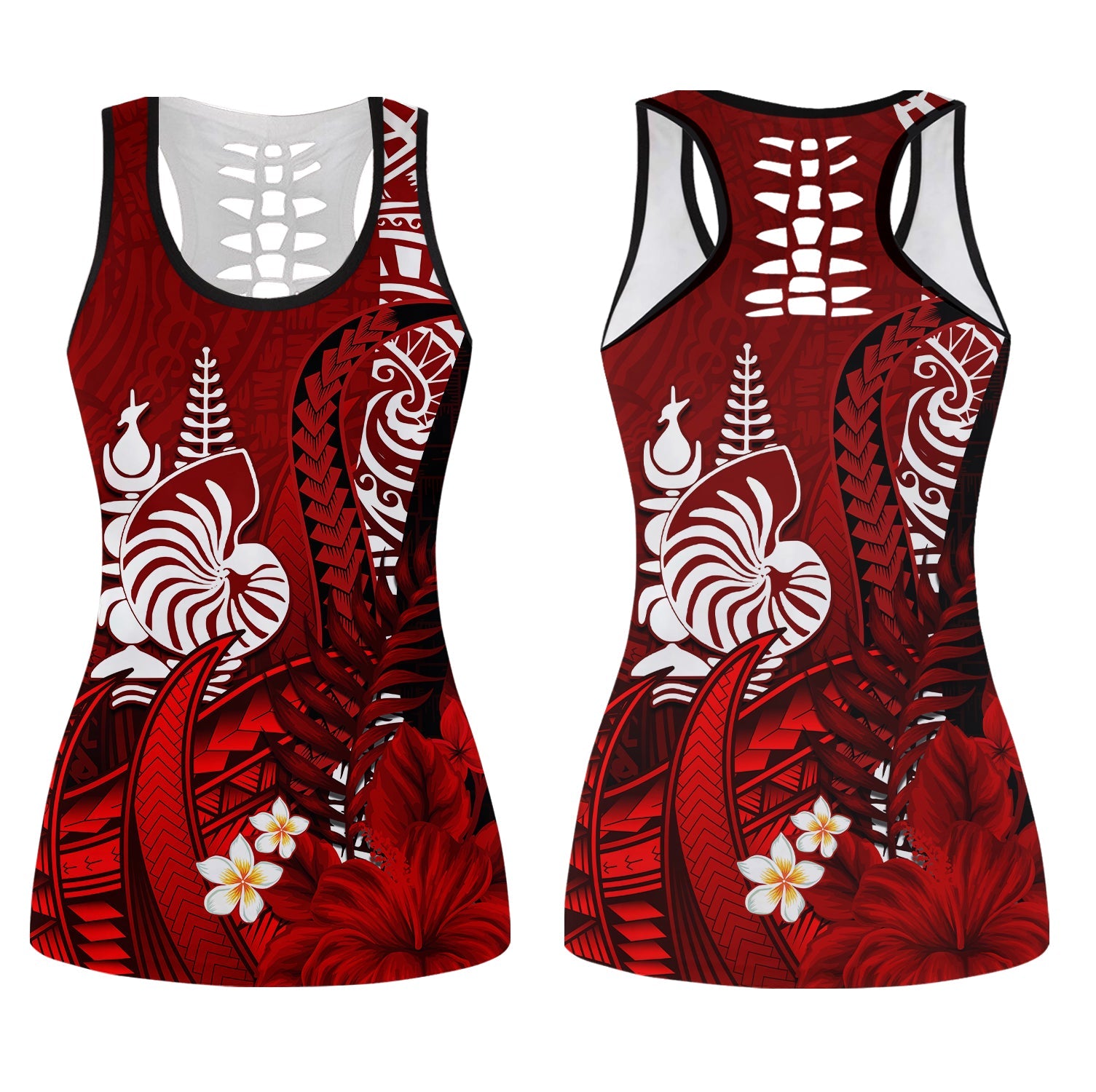 New Caledonia Hollow Tank Top Nautilus Red Polynesian Hibiscus LT13 Female Red - Polynesian Pride