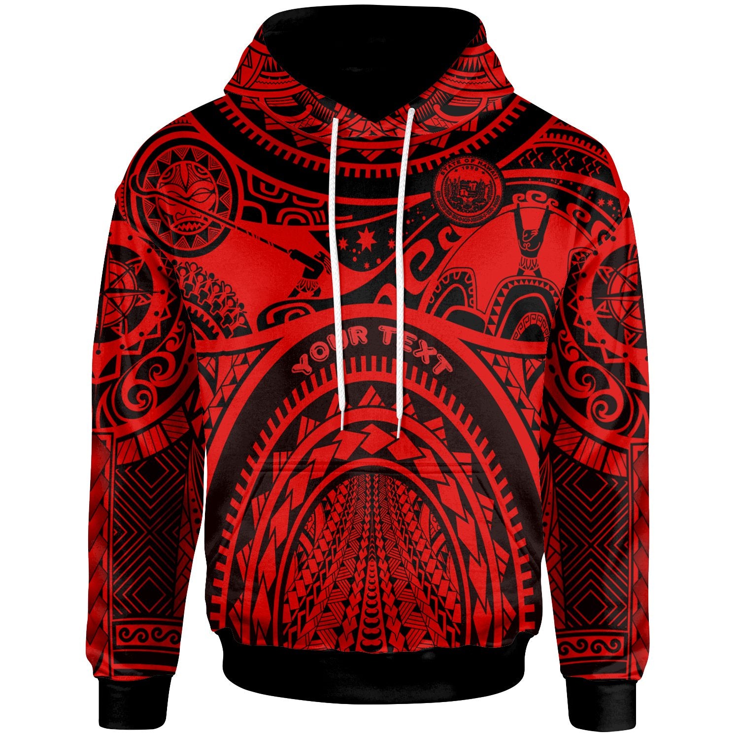 Custom Polynesian Hawaii Hoodie Coat of Arm Hawaii & Maui Tattoo Polynesian Patterns Unisex Red - Polynesian Pride