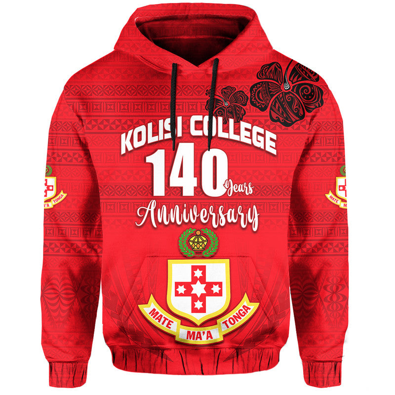 Kolisi Tonga College Atele Hoodie 140 Years Anniversary Tongan Ngatu LT13 Hoodie Red - Polynesian Pride