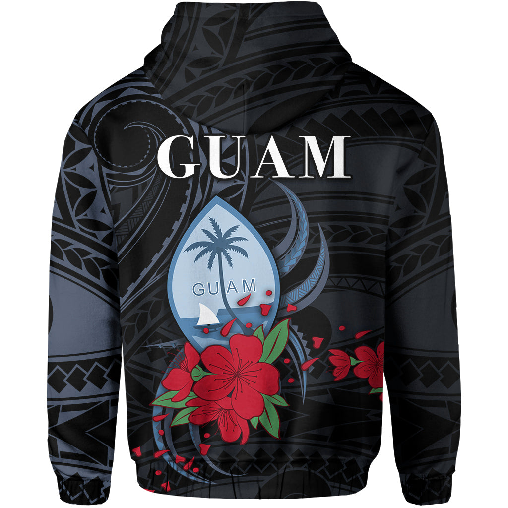 Guam Zip Hoodie Polynesian Flowers Version Black LT13 - Polynesian Pride