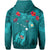 Custom Hawaiian Islands Zip Hoodie Hawaii Tropical Flowers and Turtles Turquoise LT13 - Polynesian Pride