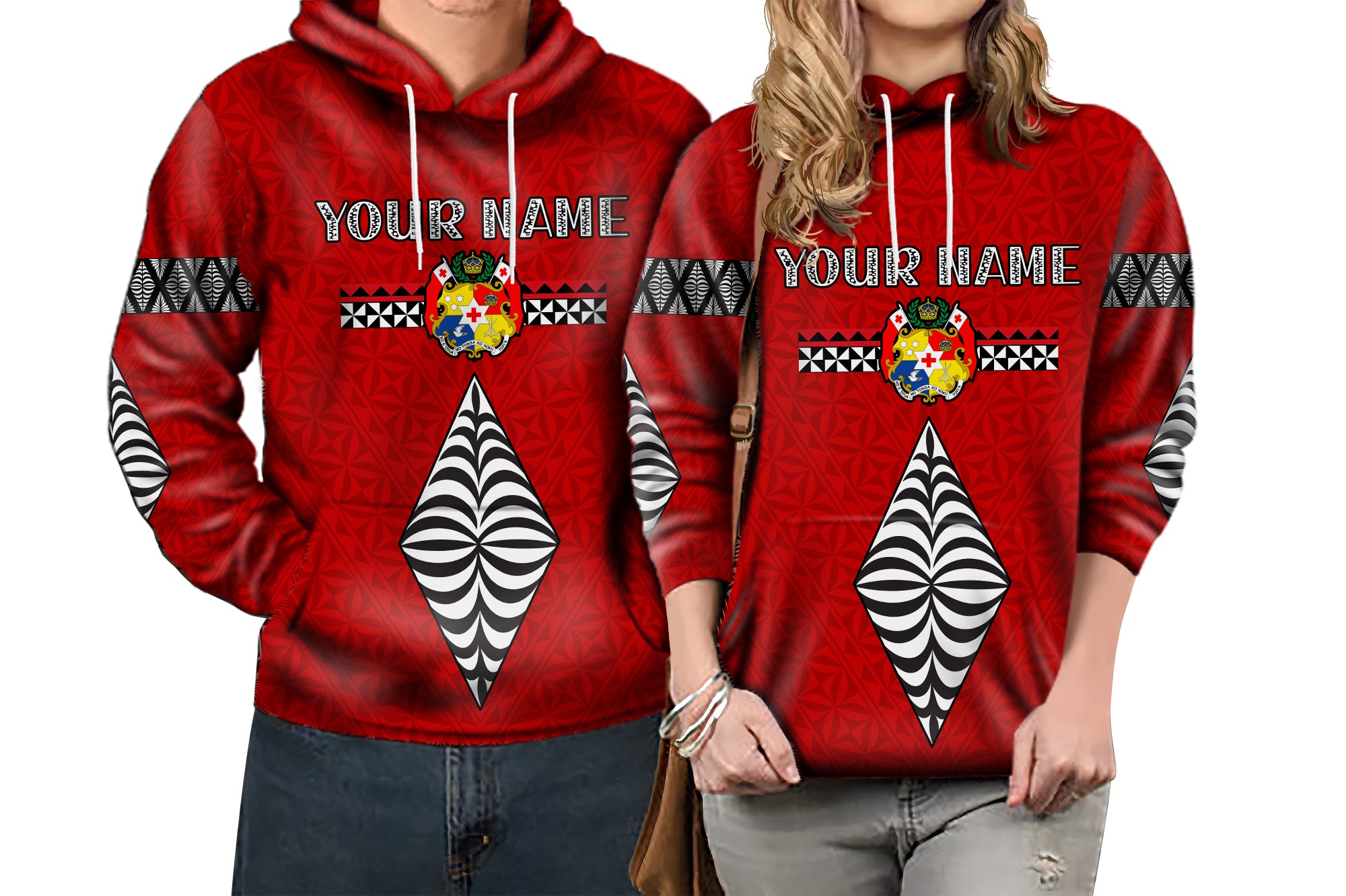 Custom Tonga Polynesian Couple Hoodie Ngatu Valentine Tongan KING and QUEEN LT13 - Polynesian Pride