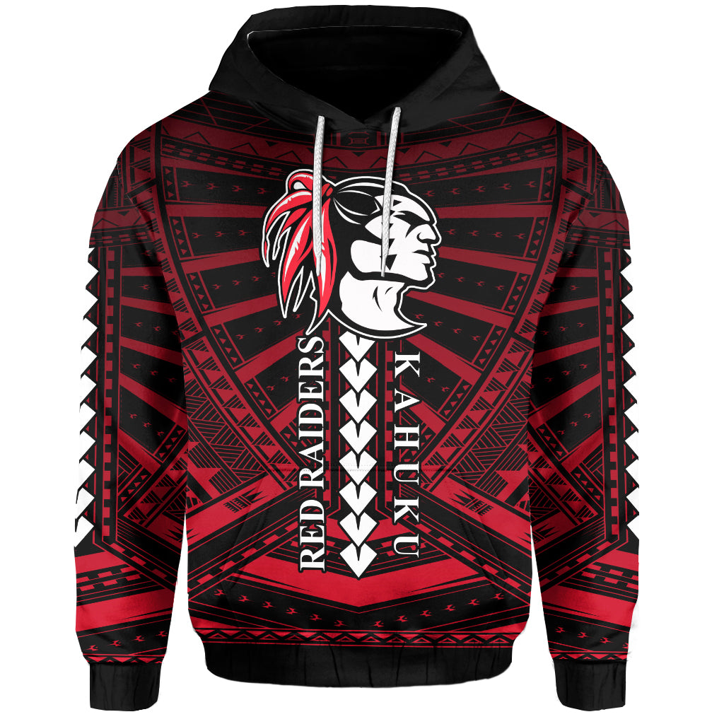 Polynesian Red Raiders Hoodie Kahuku Hawaii School LT13 Unisex Black - Polynesian Pride