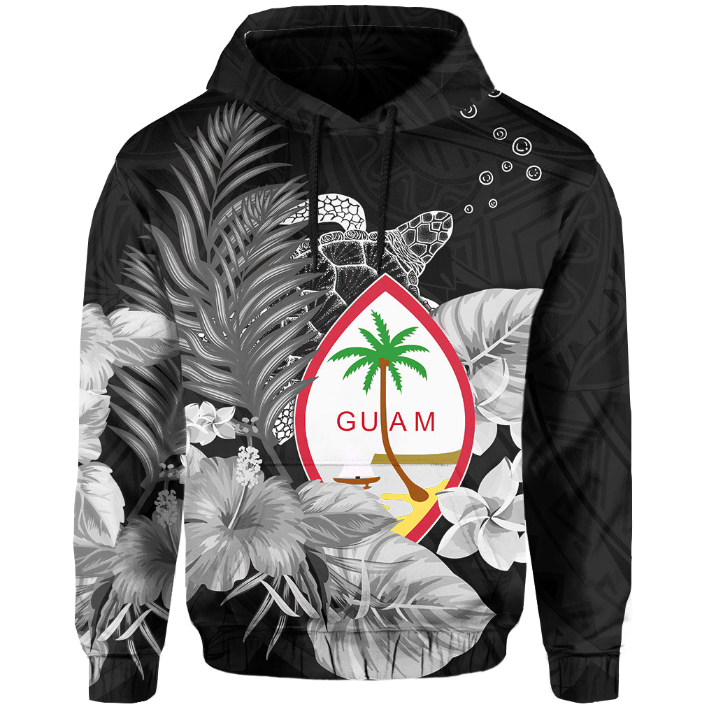 Guam Seal Hoodie Polynesian Turtle with Flowers Version White LT13 Unisex White - Polynesian Pride