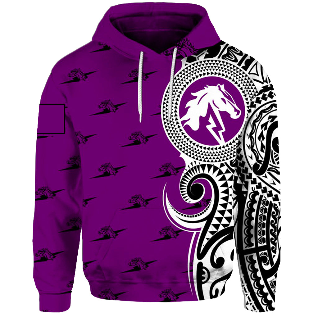 Custom Hawaii Hoodie Pearl City High Tribal Kakau Tonga Flag LT13 Unisex Purple - Polynesian Pride