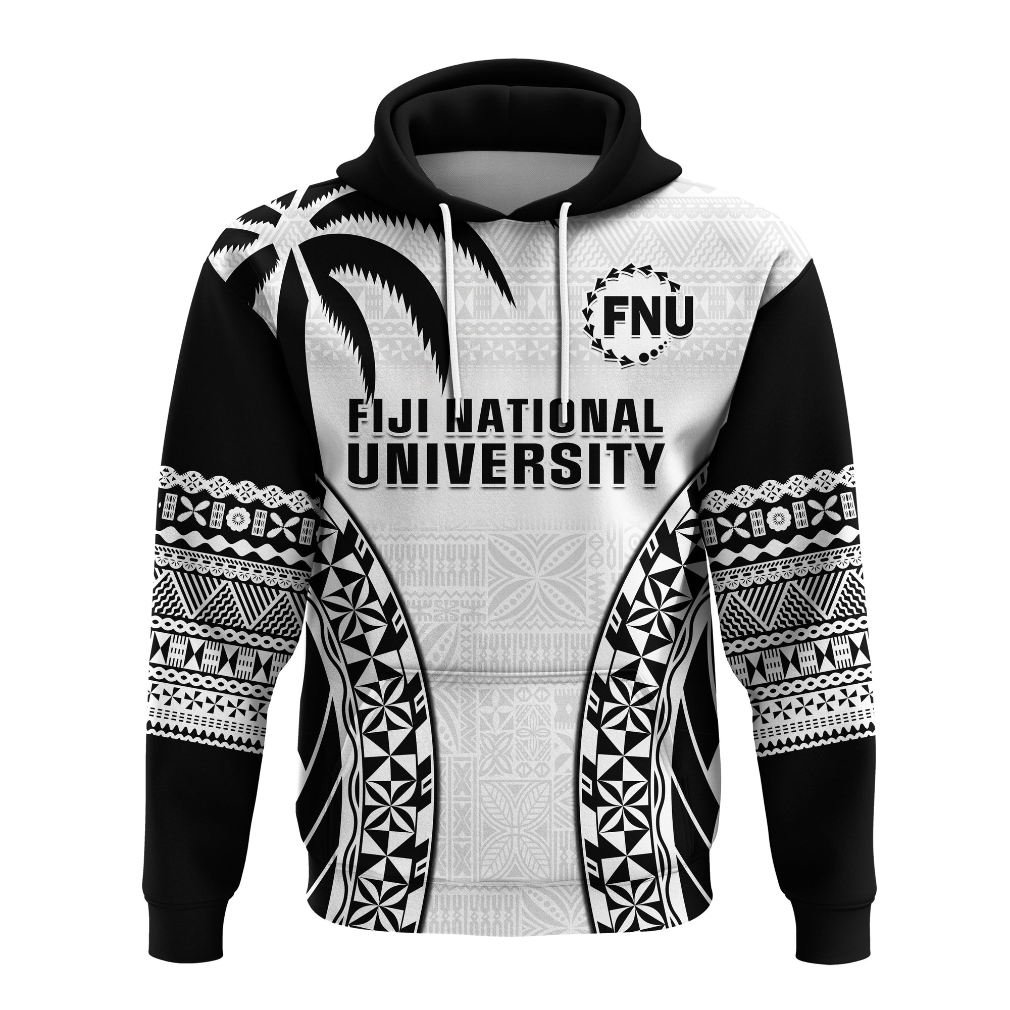 Custom Fiji University Hoodie National Fijian Tapa Pattern White LT14 Pullover Hoodie White - Polynesian Pride