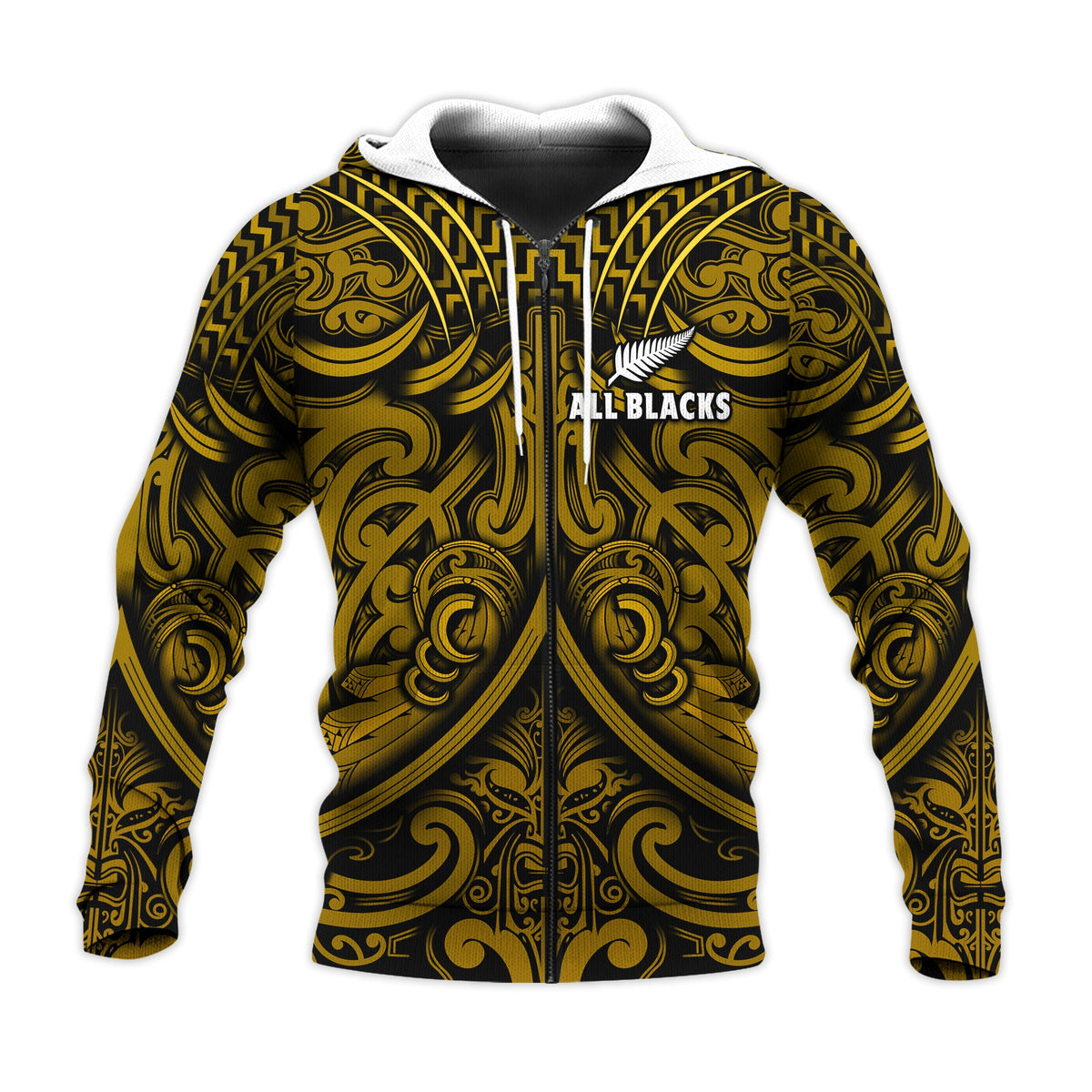New Zealand Silver Fern Rugby Hoodie All Black Gold NZ Maori Pattern LT13 - Polynesian Pride