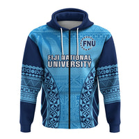 Fiji University Hoodie National Fijian Tapa Pattern Blue LT14 Zip Hoodie Blue - Polynesian Pride