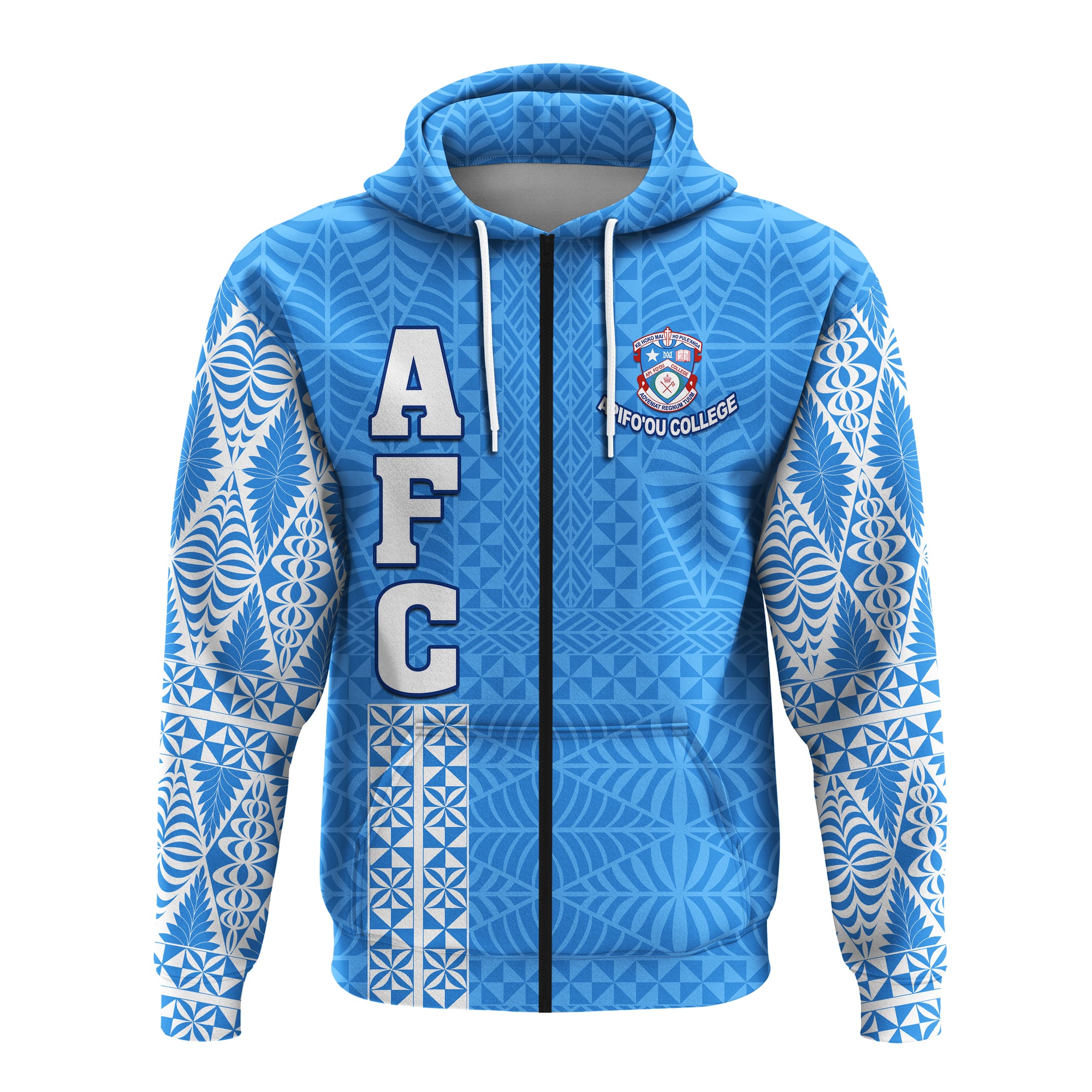 Apifoou College Tonga Zip Hoodien Pattern AFC Lovers LT13 Unisex Blue - Polynesian Pride