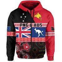 Papua New Guinea Australia Hoodie Aboriginal PNG and AUS LT13 Zip Hoodie Black - Polynesian Pride