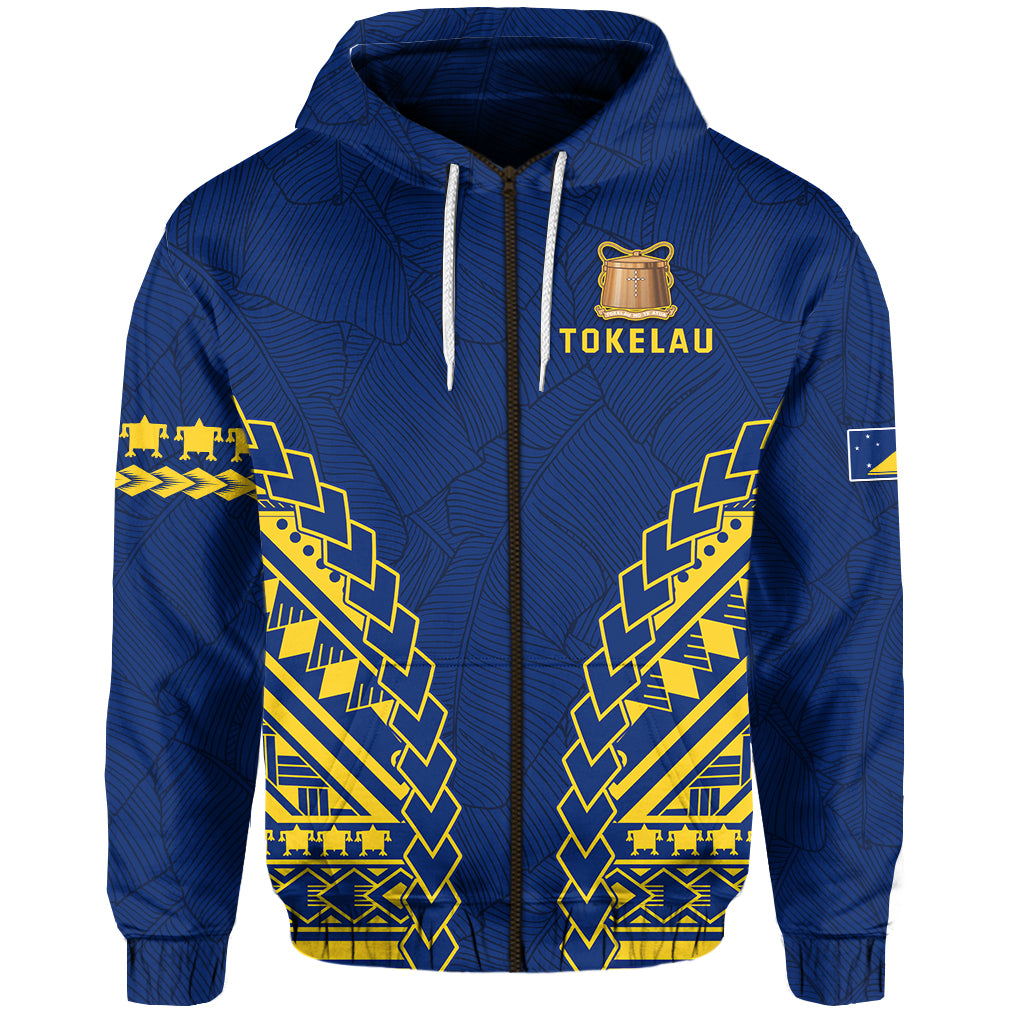 Tokelau Zip Hoodie Coconut Palm Leaf LT13 Unisex Blue - Polynesian Pride