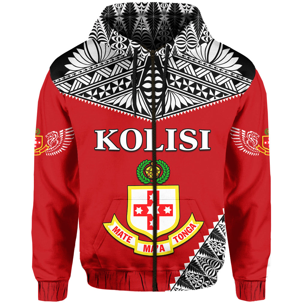 Kolisi Tonga Zip Hoodie College Atele Mate Maa Tonga LT13 Unisex Red - Polynesian Pride