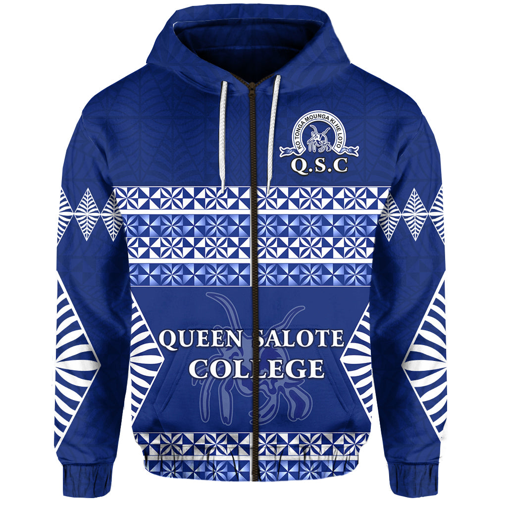 Queen Salote College Zip Hoodie Tonga Pattern LT13 Unisex Blue - Polynesian Pride