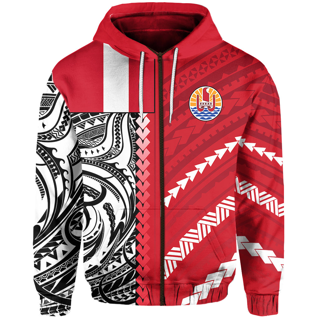 Tahiti Unique Zip Hoodie Polynesia Pattern LT13 Zip Hoodie Red - Polynesian Pride