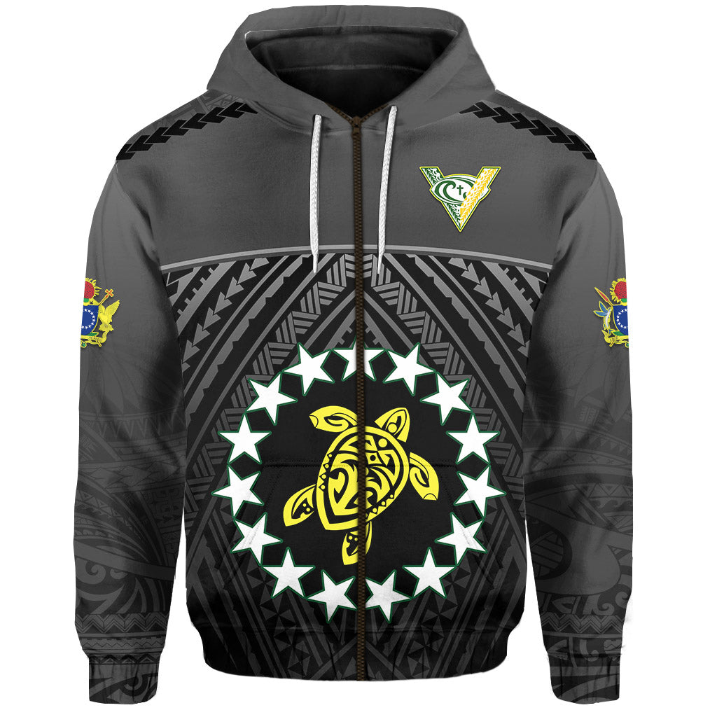 The Kukis Zip Hoodie Cook Islands Rugby Black LT13 Unisex Black - Polynesian Pride