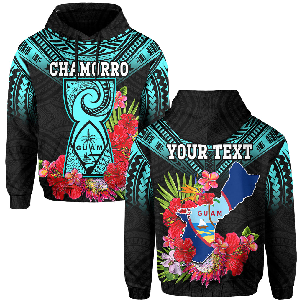 Custom Guam Chamorro Hoodie Guaman Latte Stone Tropical Flowers Turquoise Style LT14 Hoodie Turquoise - Polynesian Pride