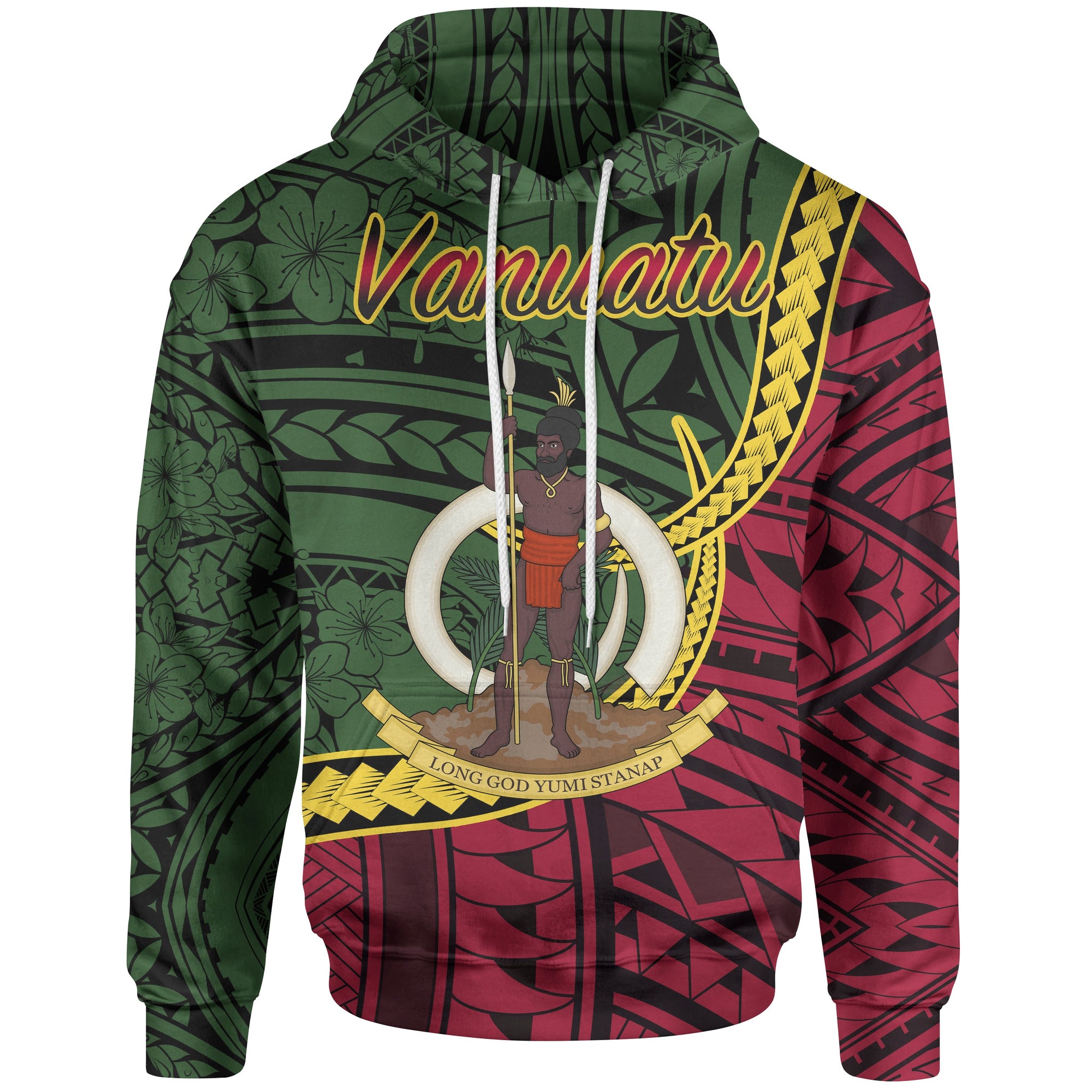 Vanuatu Hoodie Seal of Vanuatu Polynesian Patterns Unisex Green - Polynesian Pride