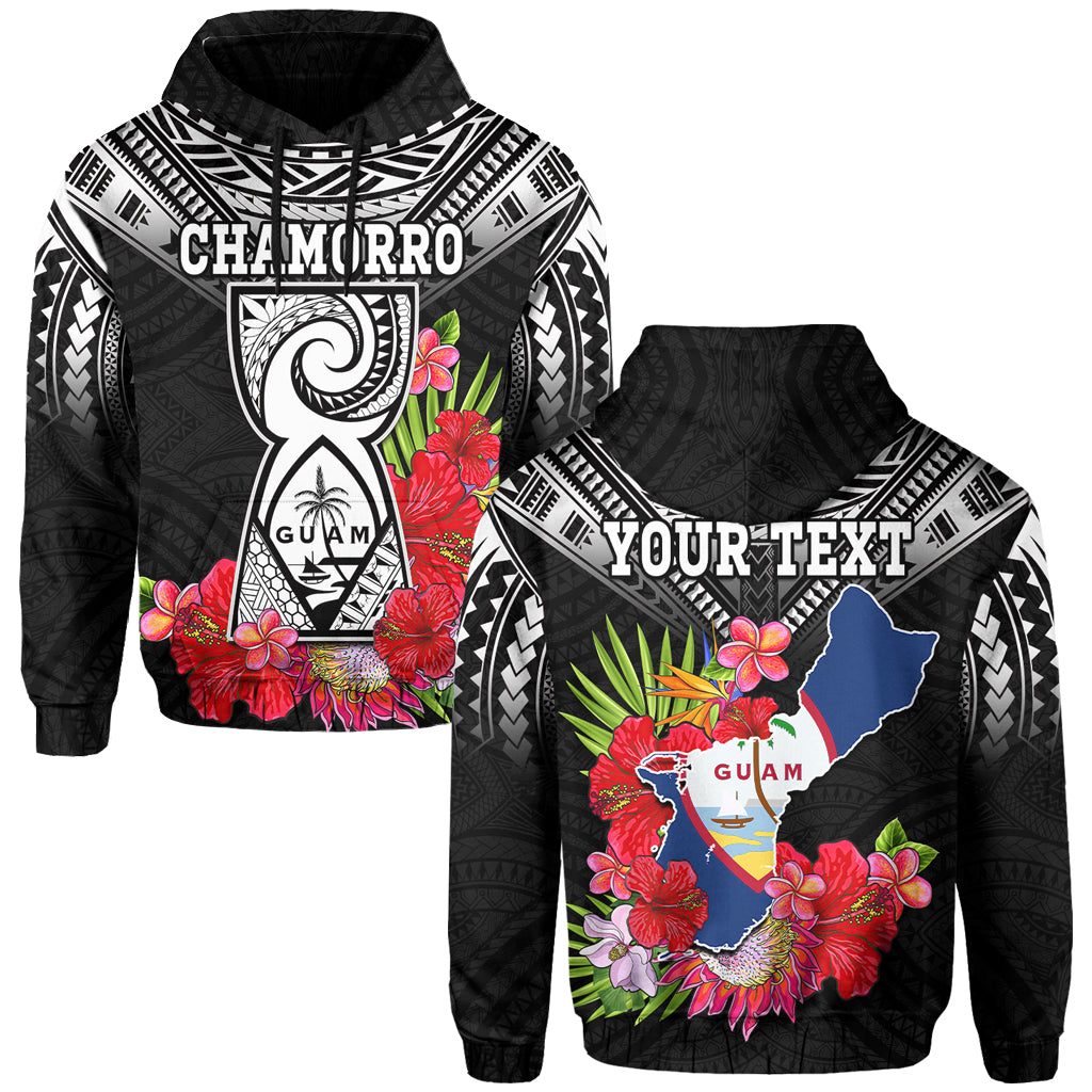 Custom Guam Chamorro Hoodie Guaman Latte Stone Tropical Flowers Black Style LT14 Hoodie Black - Polynesian Pride