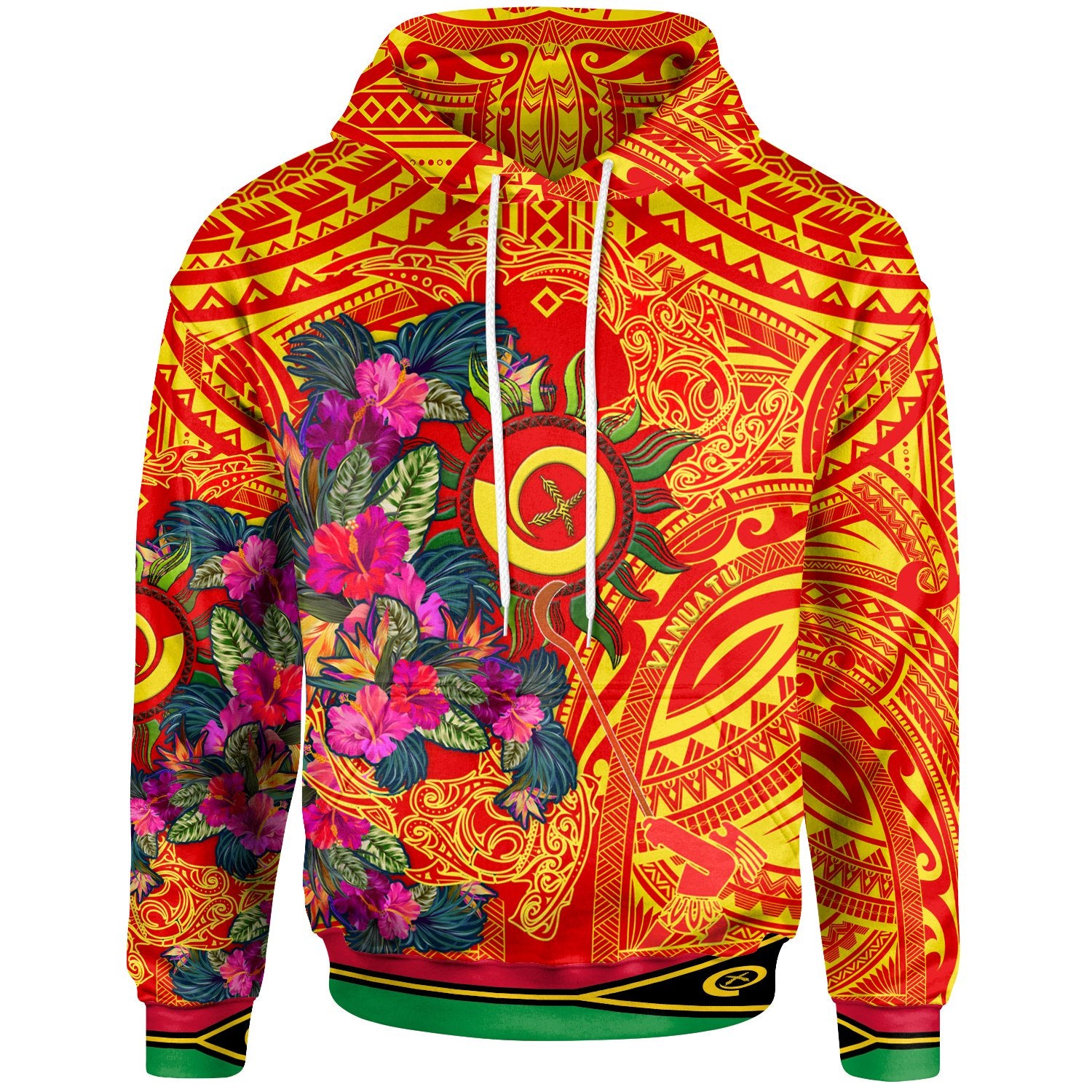 Polynesian Hoodie Vanuatu Symbols With Hibiscus Ver03 Unisex Red - Polynesian Pride