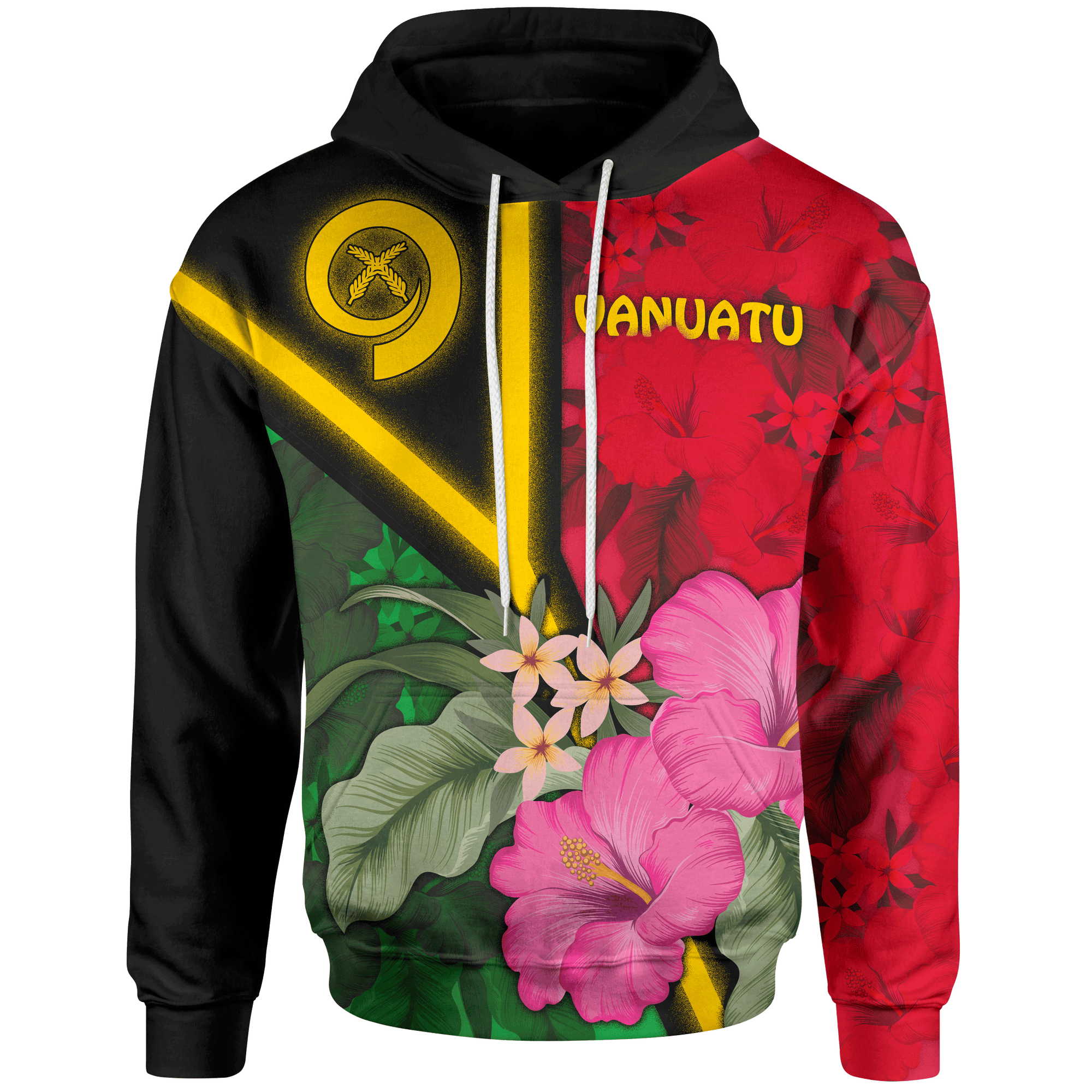 Vanuatu Hoodie Vanuatu Flag with Hibiscus Unisex Red - Polynesian Pride