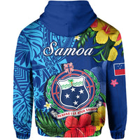 Samoa Hoodie Coat of Arms Mix Tropical Flowers LT14 - Polynesian Pride