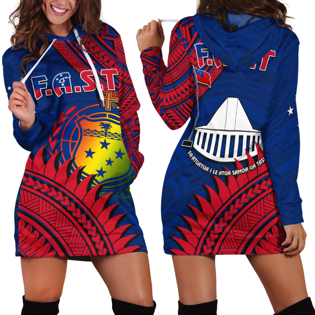 F.A.S.T Samoa Hoodie Dress Samoan Coat Of Arms Polynesian Pattern LT14 Blue - Polynesian Pride