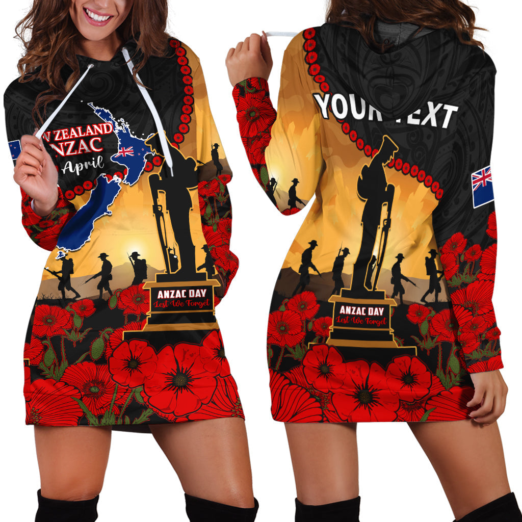 (Custom Personalised) New Zealand Anzac Hoodie Dress Maori Camouflage Mix Poppies We Will Remember Them LT14 Black - Polynesian Pride