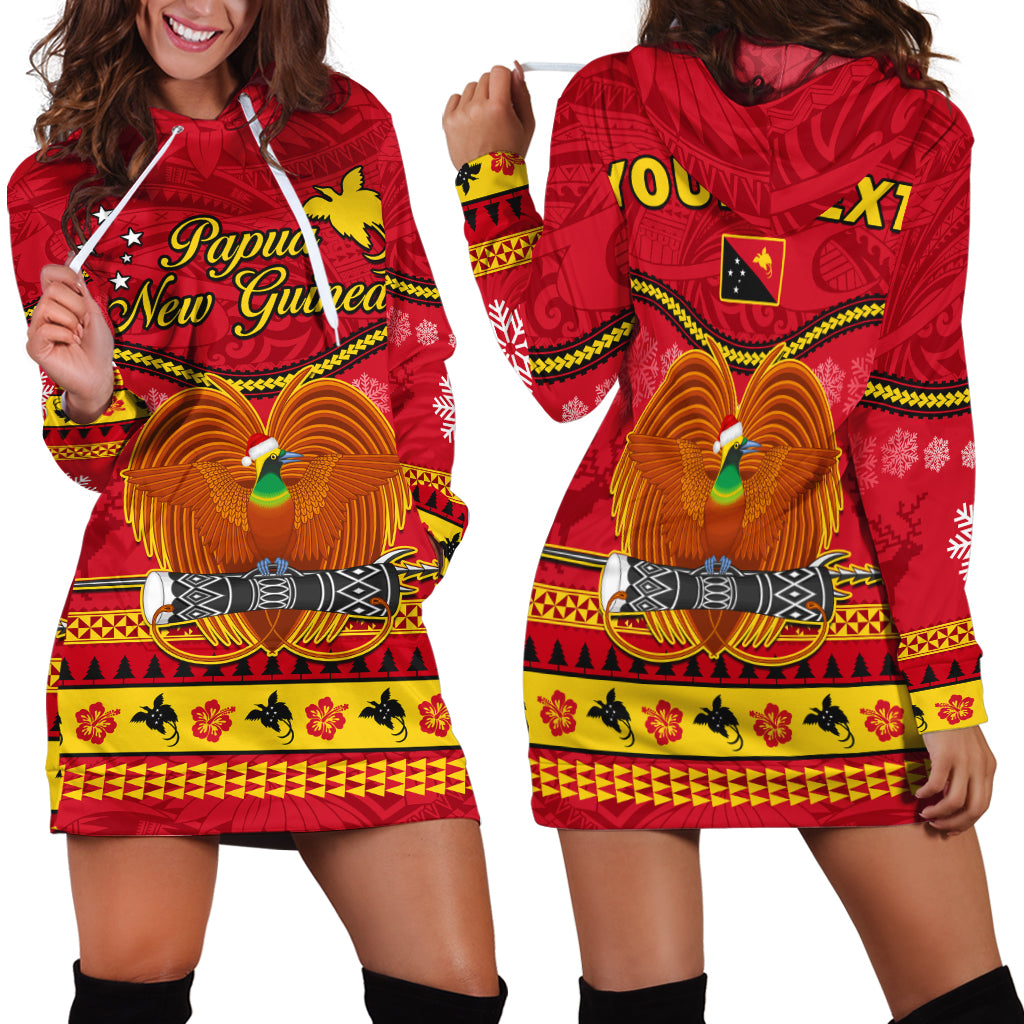 (Custom Personalised) Papua New Guinea Christmas Hoodie Dress Bird Of Paradise Bikpela Hamamas Blong Dispela Krismas LT14 Red - Polynesian Pride