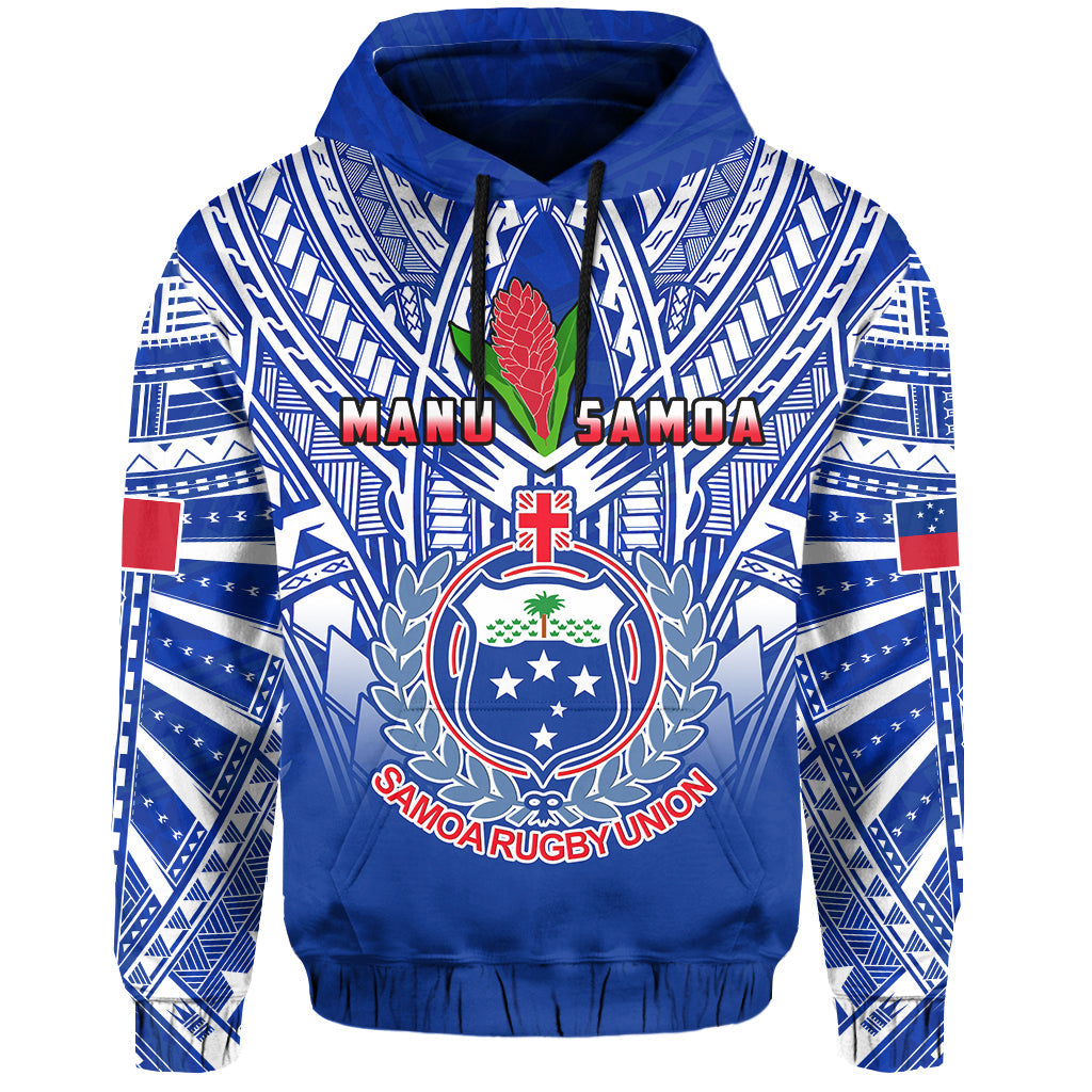 Samoa Rugby Hoodie Manu Samoa 7s Ginger Blue Polynesian LT14 Pullover Hoodie Blue - Polynesian Pride