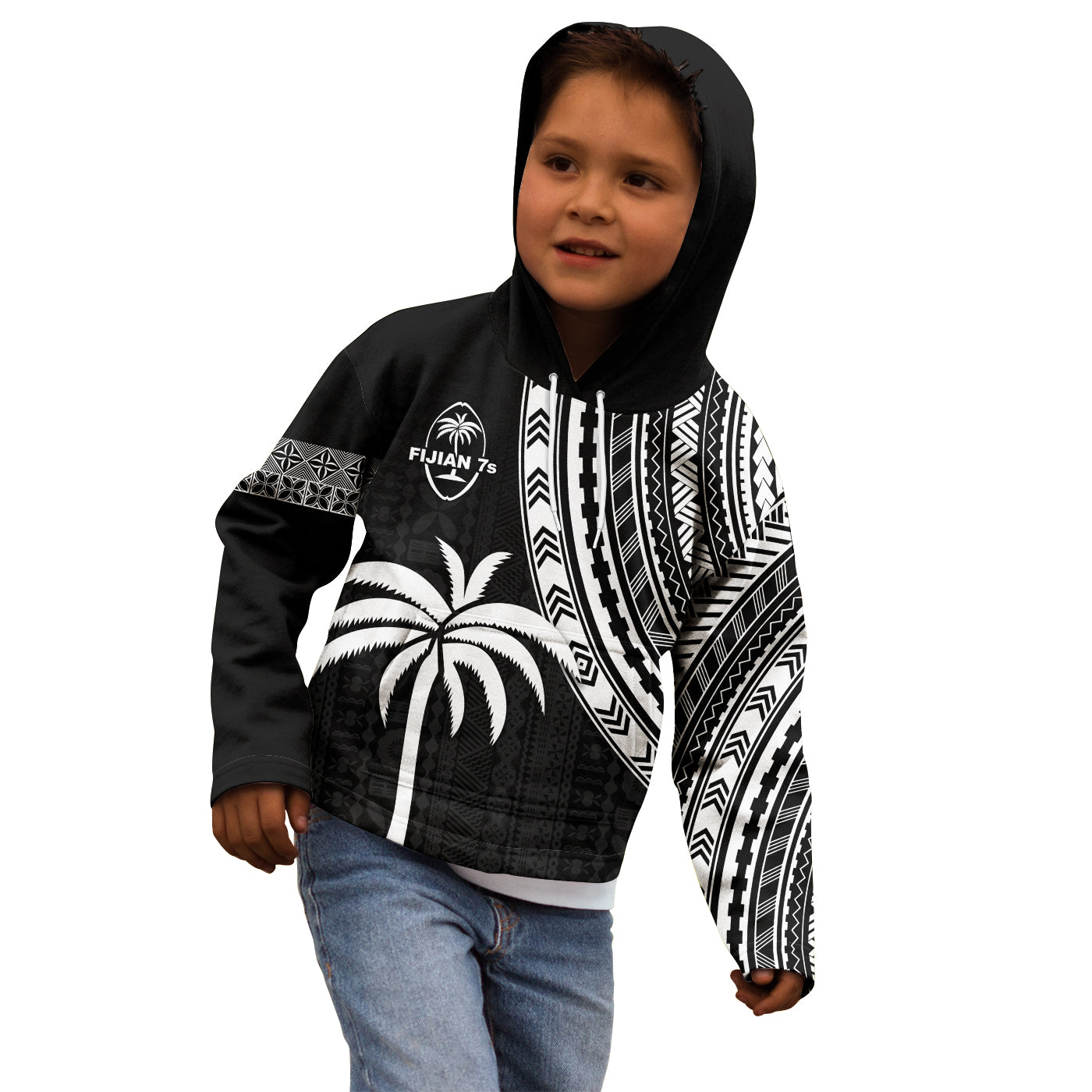 Fiji Rugby Sevens Hoodie KID Fijian 7s Tapa Polynesian LT13 Black - Polynesian Pride