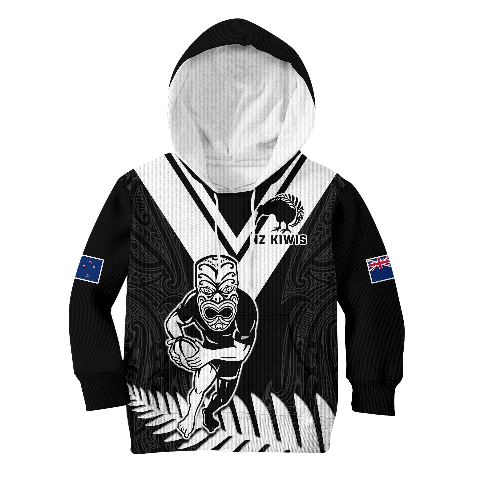 New Zealand Silver Fern Rugby Hoodie KID NZ Kiwi Pacific Maori Sporty LT14 Black - Polynesian Pride