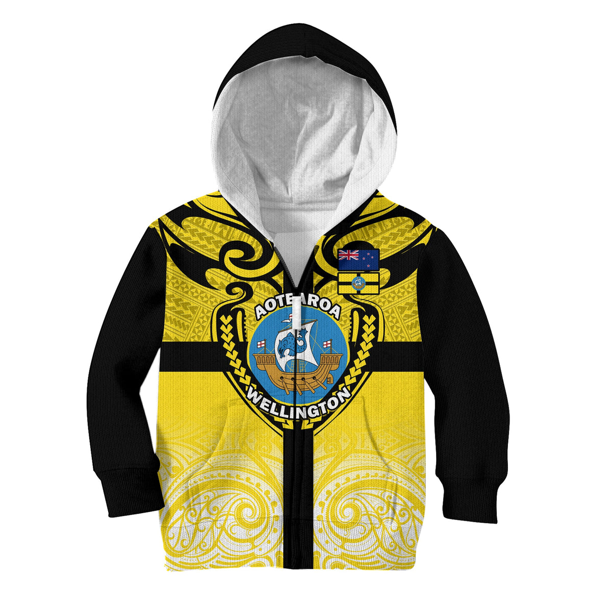 (Custom Personalised) Wellington Hoodie KID New Zealand Maori Pattern LT14 - Polynesian Pride
