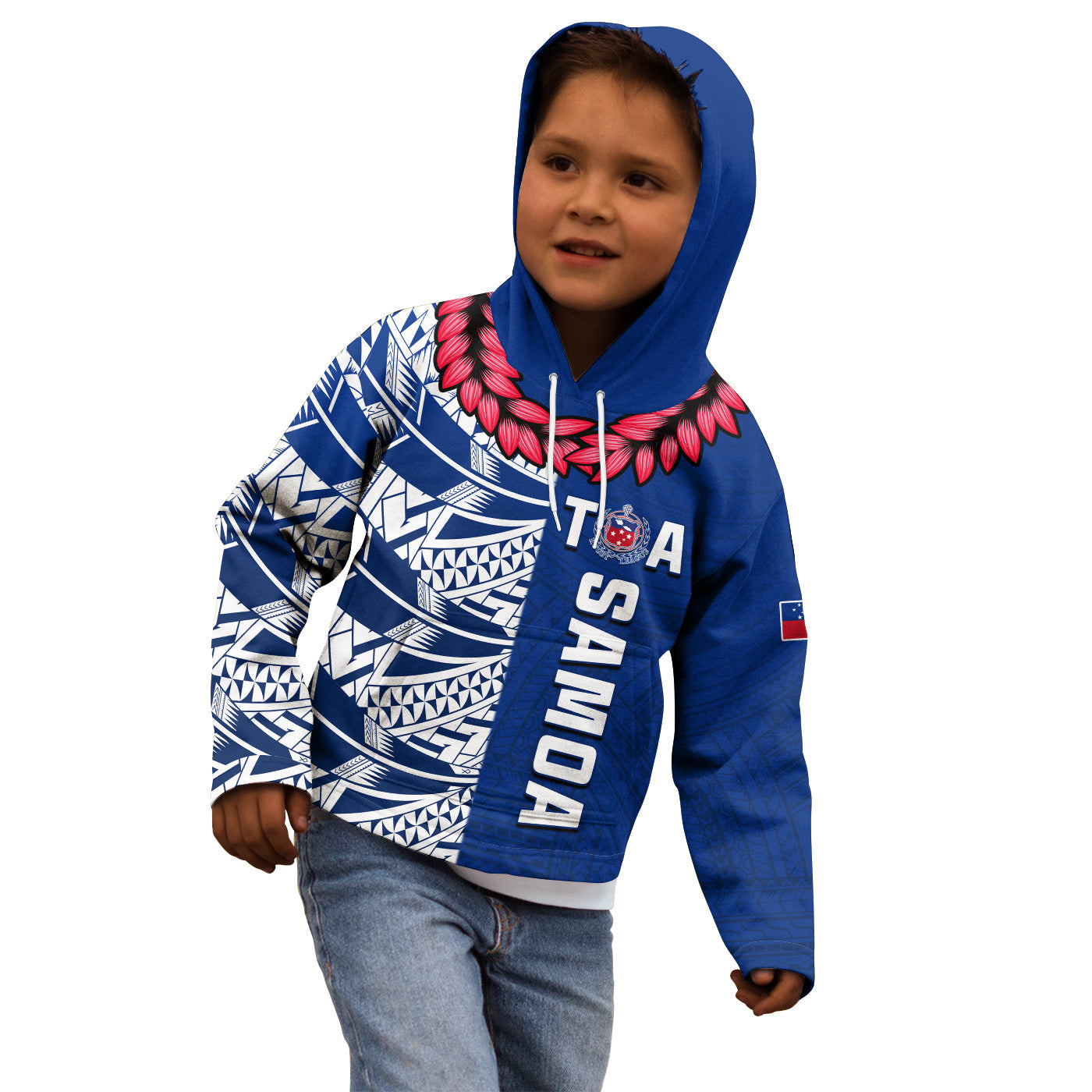 Toa Samoa Rugby Hoodie KID Siamupini Ula Fala Blue LT13 Blue - Polynesian Pride