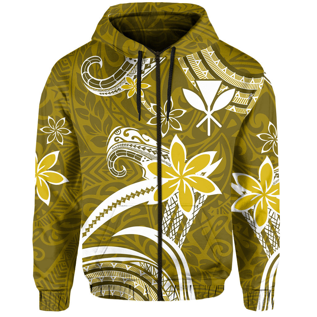 Custom Hawaii Flowers Wave Hoodie Kanaka Maoli Gold Polynesian LT13 Zip Hoodie Gold - Polynesian Pride