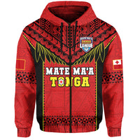 Tonga Rugby Hoodie Mate Maa Tonga Pacific Ngatu Black LT14 Zip Hoodie Red - Polynesian Pride