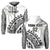 (Custom Text and Number) Fiji Rugby Hoodie Fijian Cibi Dance Tapa Pattern White LT14 Zip Hoodie White - Polynesian Pride