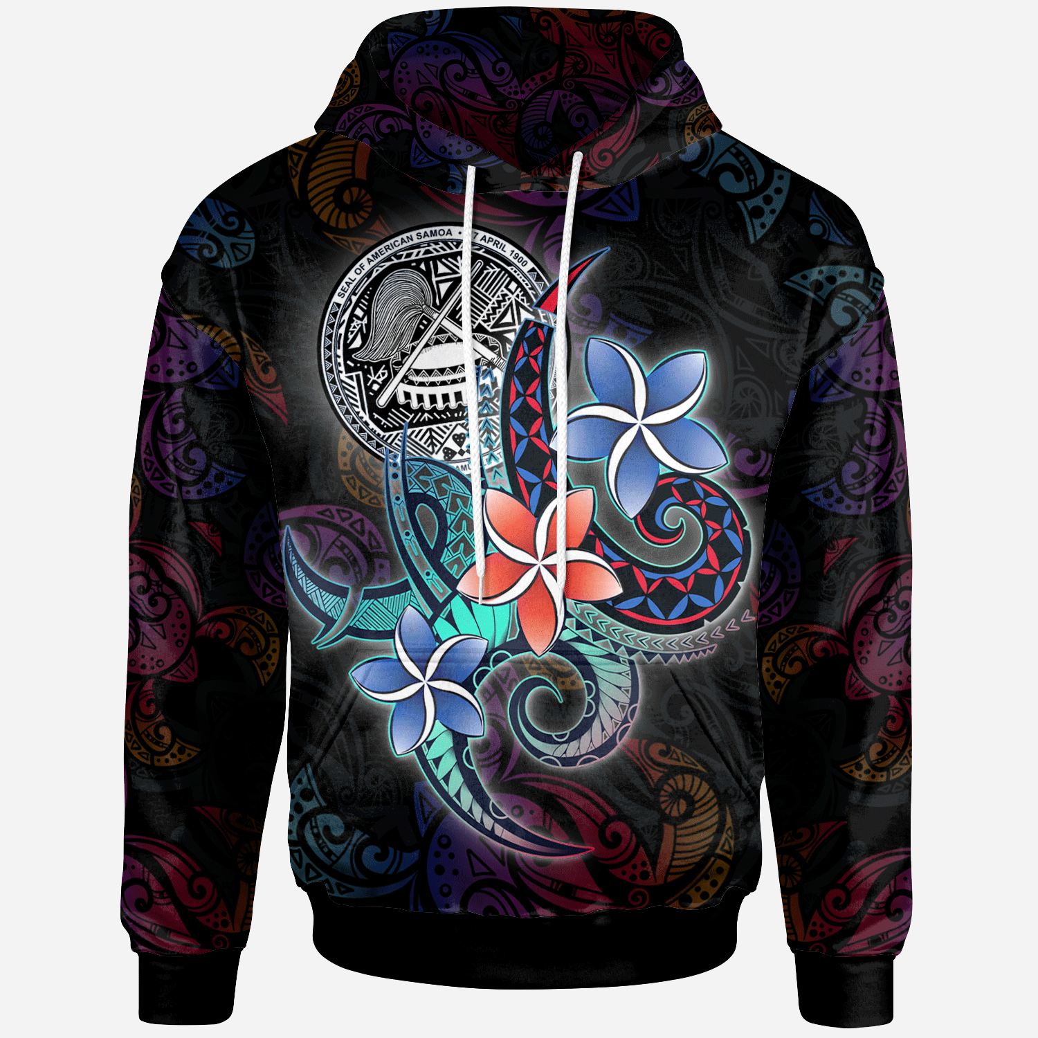 American Samoa Hoodie Plumeria Flowers Style Unisex Black - Polynesian Pride