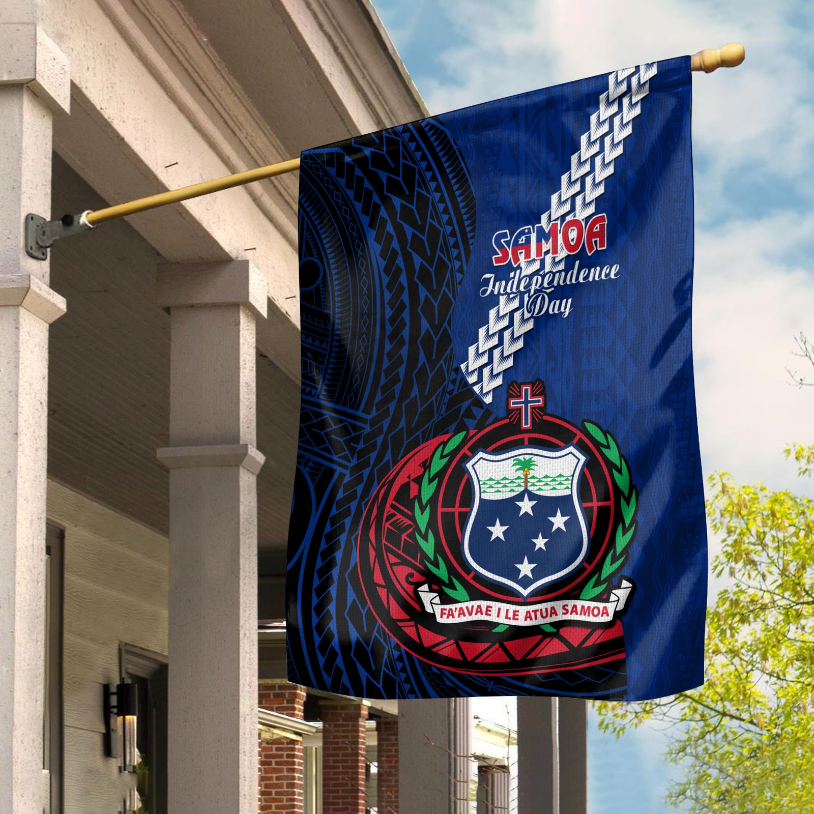 Samoa Flag Happy Independence Day Samoan Blue Pattern LT14 House Flag - Polynesian Pride