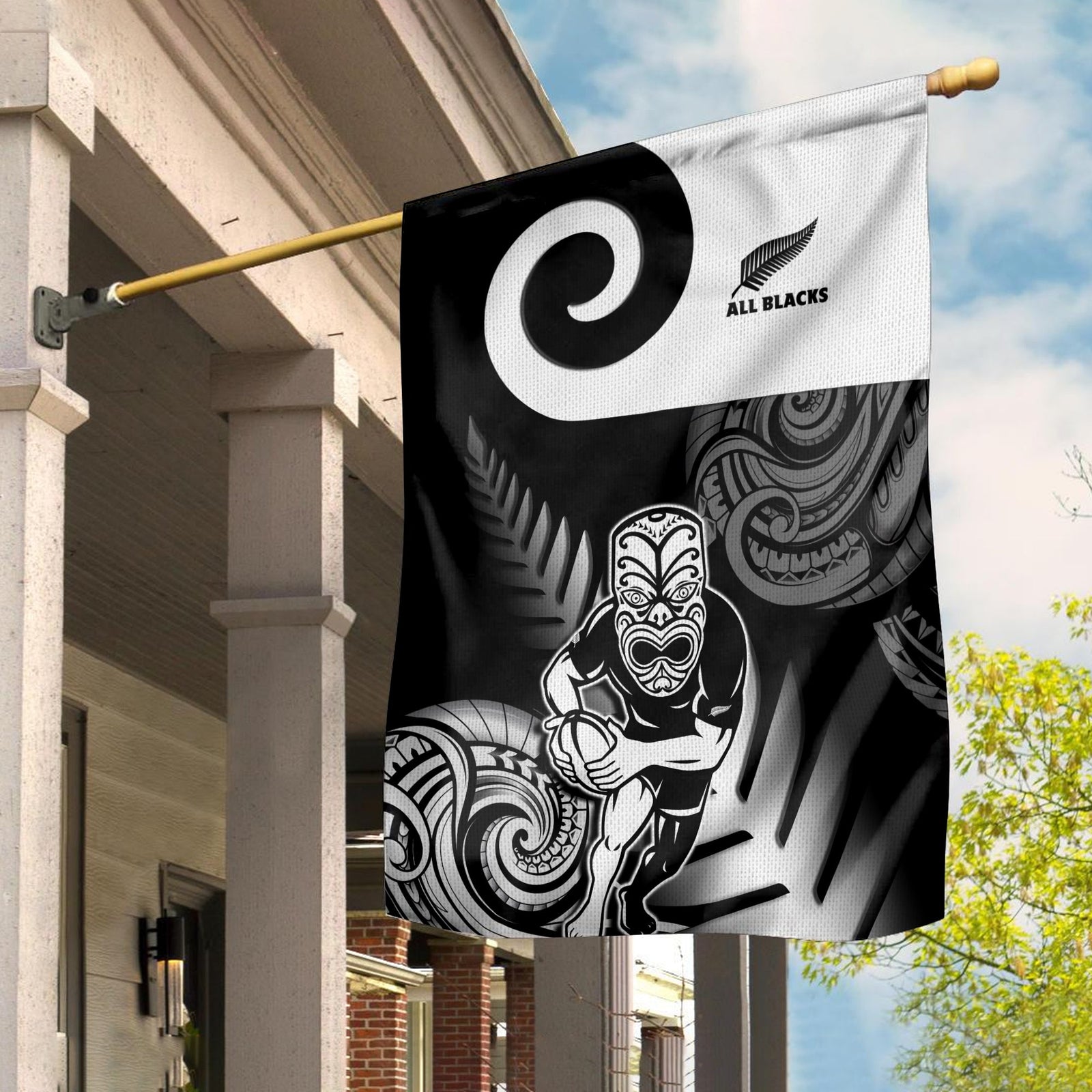 New Zealand Silver Fern Rugby Flag All Black Maori Koru LT14 House Flag - Polynesian Pride