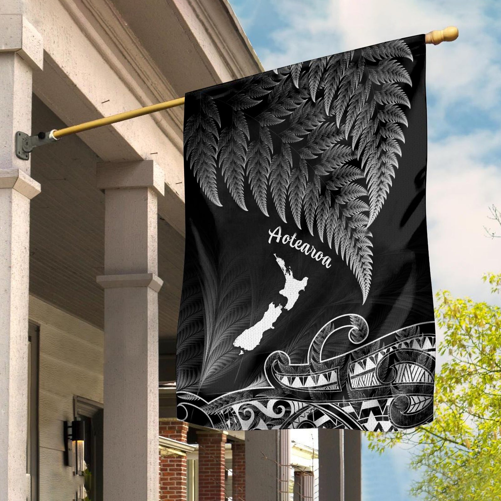 (Custom Personalised) New Zealand Silver Fern Flag Aotearoa Map Maori LT14 House Flag - Polynesian Pride
