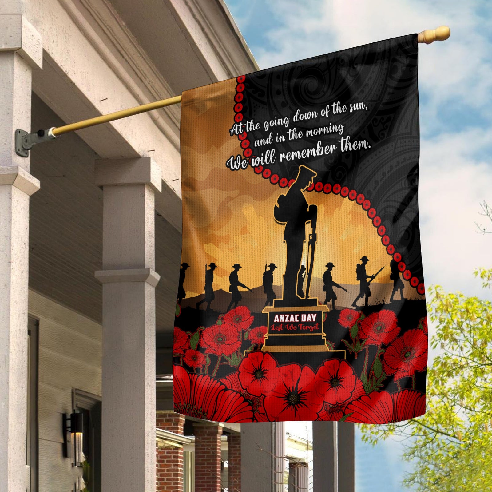 New Zealand Anzac Flag Maori Camouflage Mix Poppies We Will Remember Them Ver.01 LT14 House Flag - Polynesian Pride